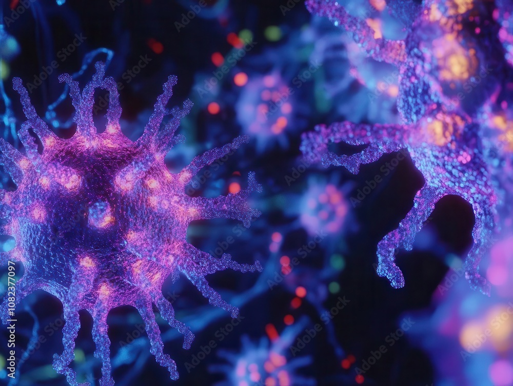 Aufkleber microscopic view of vibrant viruses swirling against a dark background, showcasing intricate details