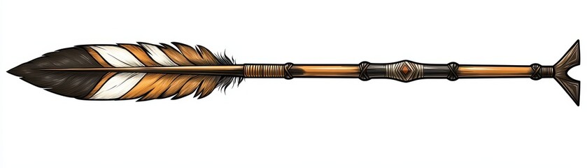 A detailed image of a traditional arrow featuring feathers, showcasing craftsmanship and historical significance.