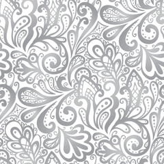 Abstract swirl pattern, grey and white colours. Seamless floral pattern-488.