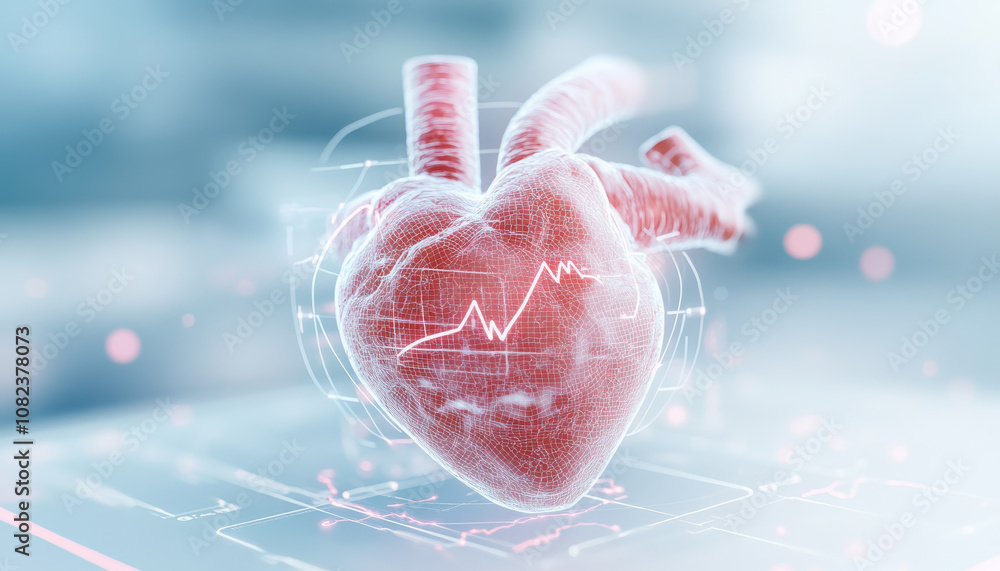 Aufkleber high resolution image of futuristic heart monitor displaying 3d heart model with digital data overla