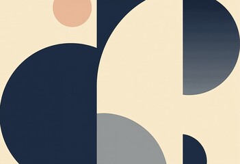Bauhaus Inspired Digital Art: Elegant Quarter Circles and Color Blocks in Muted Tones of Navy Blue, Beige, and Gray with Soft Gradient Transitions