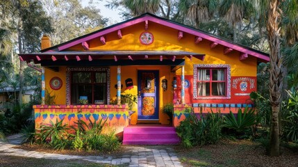 Fototapeta premium Colorful Cottage with Vibrant Decorations