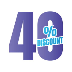 40 percent discount deal icon, 40% special offer discount vector, 40 percent sale price reduction offer, Friday shopping sale discount percentage design