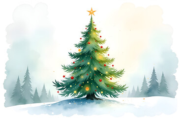 Obraz premium Beautiful christmas tree watercolor.