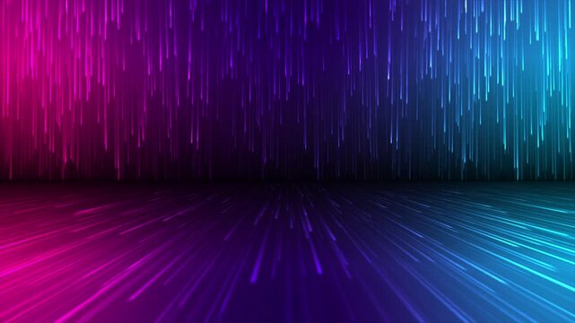 Glowing NEON RAYS motion in SPACE, lightspeed journey through time continuum. 3D ANIMATION with purple pink neon lights. FUTURISTIC and ABSTRACT colorful background. WALLPAPER. DIGITAL Design Concept,