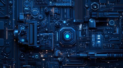 Fototapeta premium Digital technology blue mechanical structure illustration poster background