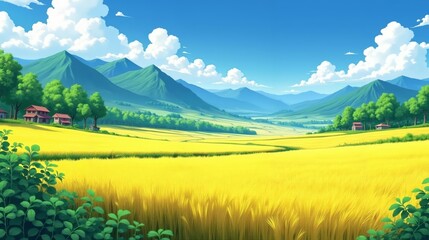 Obraz premium Vibrant Anime Rice Field Landscape