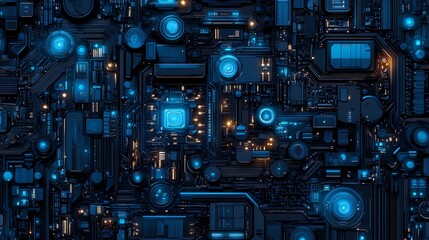 Fototapeta premium Digital technology blue mechanical structure illustration poster background