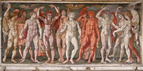 A classical mythology painting depicting gods and goddesses in a celestial setting