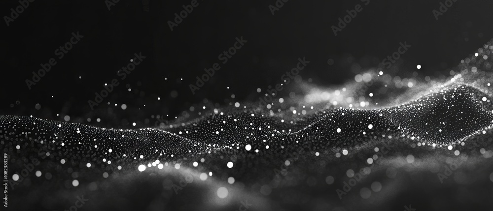 Poster abstract digital technology background with glowing grey plexus, interconnected points and lines, bi