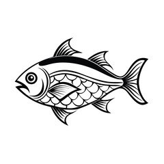 Hilsa, hilsha, ilisha design, labeled line art and linocut vector silhouette illustration.