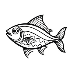 Hilsa, hilsha, ilisha design, labeled line art and linocut vector silhouette illustration.