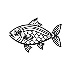 Hilsa, hilsha, ilisha design, labeled line art and linocut vector silhouette illustration.