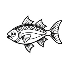 Hilsa, hilsha, ilisha design, labeled line art and linocut vector silhouette illustration.