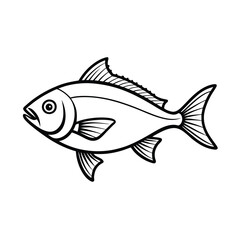 Hilsa, hilsha, ilisha design, labeled line art and linocut vector silhouette illustration.