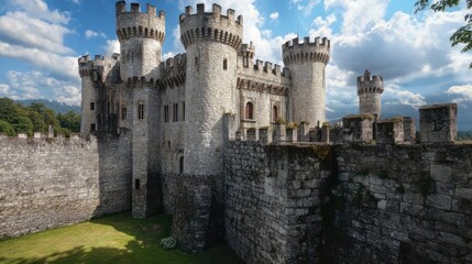 Majestic Medieval Castle: A Stone Fortress Under a Blue Sky