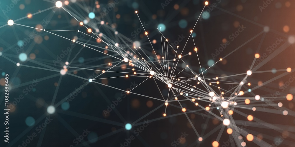 Poster abstract network with glowing dots.