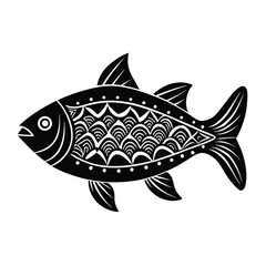 Hilsa, hilsha, ilisha design, labeled line art and linocut vector silhouette illustration.