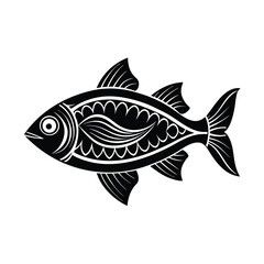 Hilsa, hilsha, ilisha design, labeled line art and linocut vector silhouette illustration.