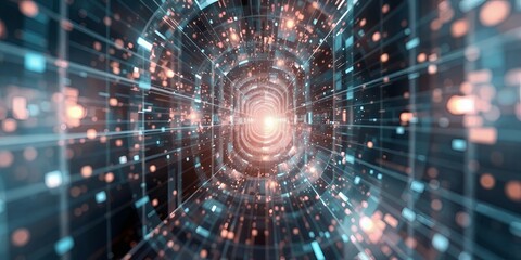 Fototapeta premium Abstract digital tunnel with glowing lights.