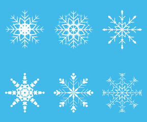 Fototapeta premium Set of snowflakes. Set of winter elements. Сollection of simple and intricate snowflake designs featuring various shapes and patterns, perfect for winter and holiday-themed projects.