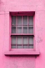 Obraz premium Old-fashioned window frame presented in bold pink color, evoking nostalgia and rustic charm for vintage lovers.