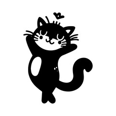 a black cat with a butterfly on its head silhouette art style vector