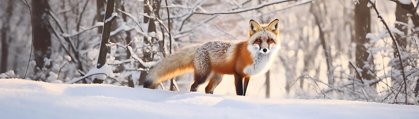 Fototapeta premium Red Fox in Snowy Forest - Winter Wildlife Photography