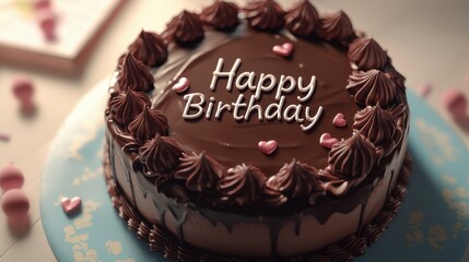 Celebrating a joyful birthday with a chocolate cake home kitchen food photography festive atmosphere close-up perspective sweetness and delight