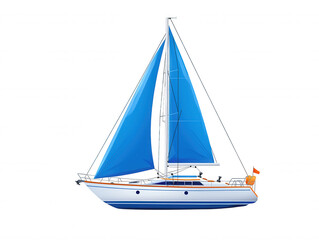Sailboat on Water with Fiberglass Hull and Rigging Details