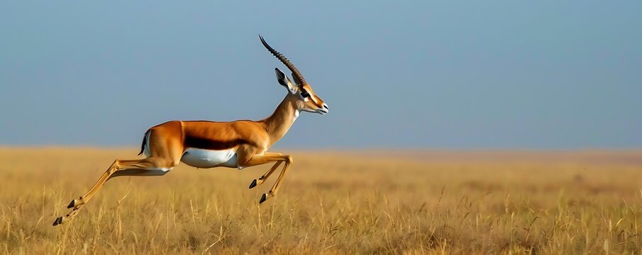 Thomson's Gazelle Leaping Through Grassland