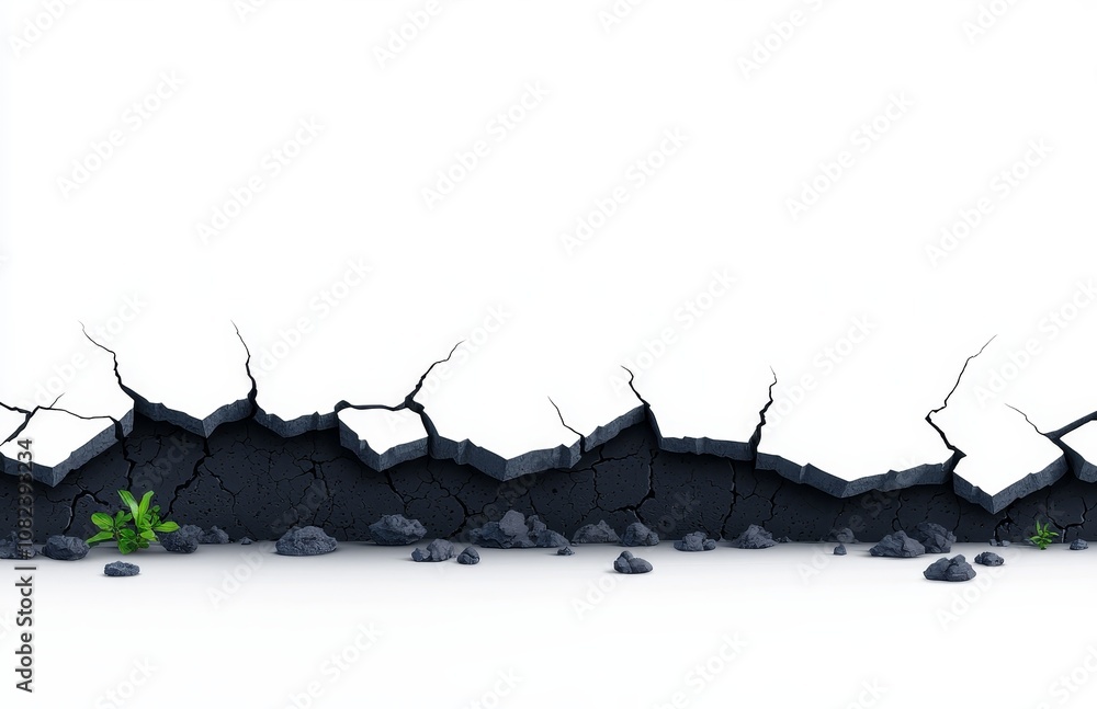 Poster the broken concrete wall border features three layers of jagged edges on a transparent background. d