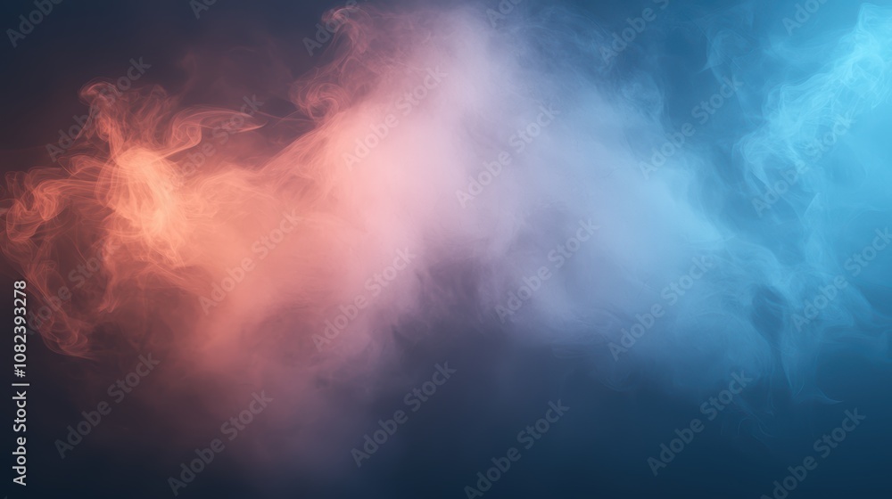 Poster a captivating abstract background featuring curving smoke patterns in hues of blue and pink, creatin