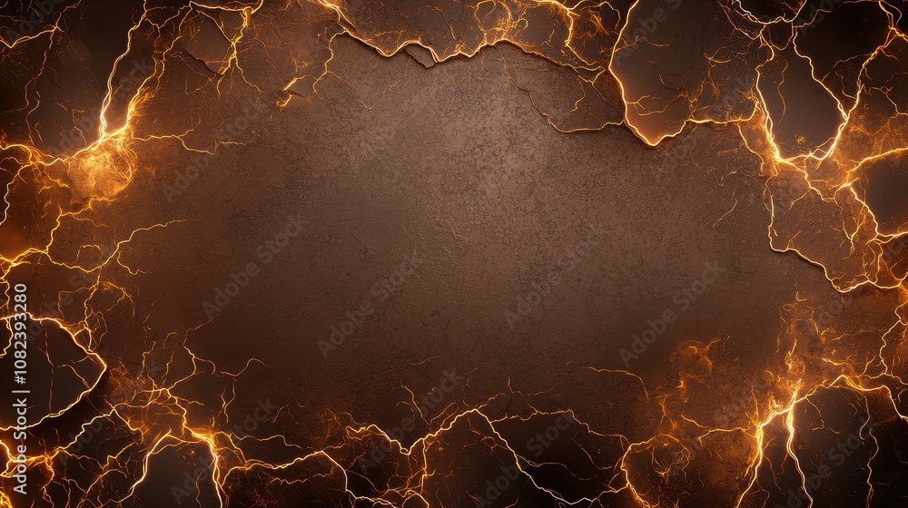 Poster a dark, textured background with glowing cracks, creating a striking and dynamic pattern that sugges