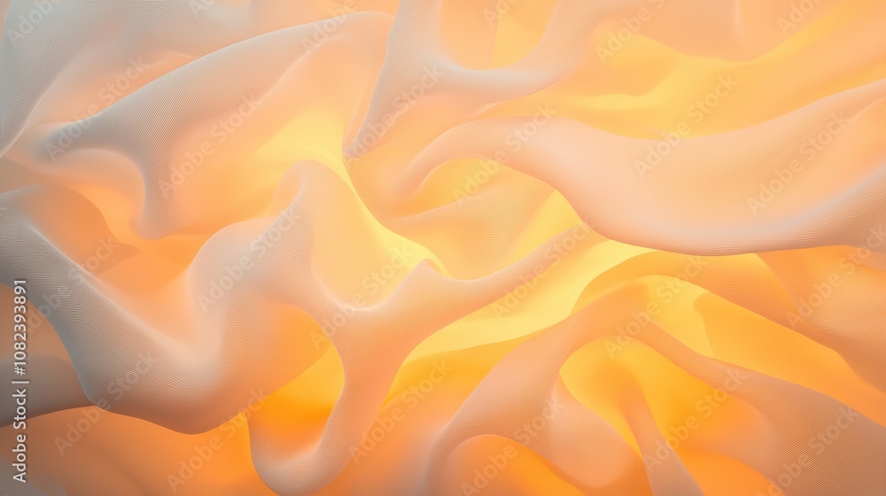 Poster a soft, abstract image featuring fluid, wavy forms with warm orange tones and gentle textures, creat