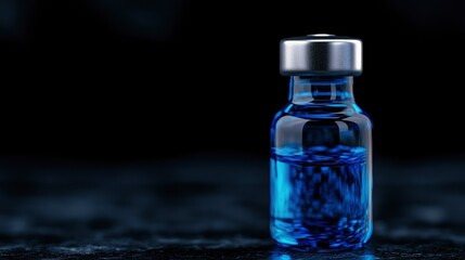 Blue Glass Vial with Liquid on Dark Background