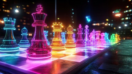 Neon Chessboard in City