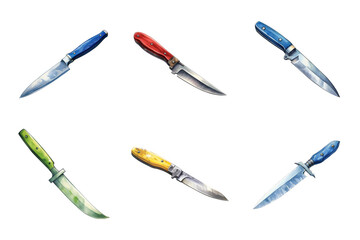 Naklejka premium Knife Watercolor Collection Bundle Set Isolated on a Transparent Background