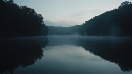 Fototapeta premium Calm Reflection on a Tranquil River at Dusk