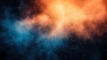 Obraz premium Abstract hot cold cosmic cloud of orange and blue particles in gradient background.