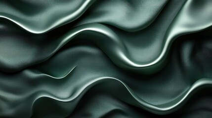 Obraz premium Abstract wavy fabric texture in dark green tones.