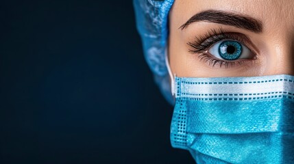 Close-up of a Woman's Eye Wearing a Surgical Mask