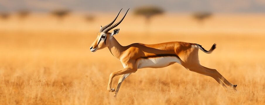 A Running Springbok in the African Savanna