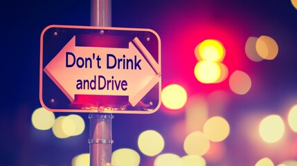 Road safety campaign, street sign warns against drinking and driving, highlighting responsible choices public awareness
