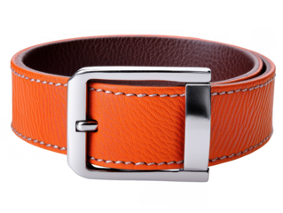 Vibrant Orange Belt with Silver-Toned Buckle Detail Close-Up