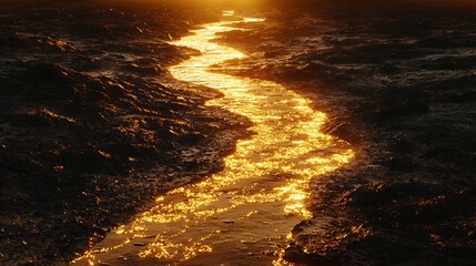 A River of Glowing Water Flowing Through a Barren Landscape Symbolizing Renewal and Hope in the Energy of New Beginnings