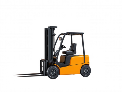 Orange Forklift 3D Rendering Warehouse Material Handling Industrial Equipment