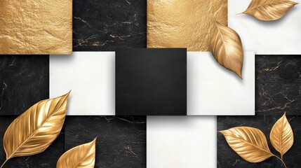 Luxurious black and gold background with delicate leaf accents for elegant designs premium aesthetics