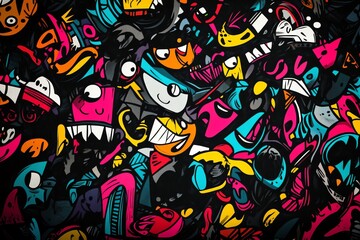Playful Cartoon Patterns on Black Wallpaper