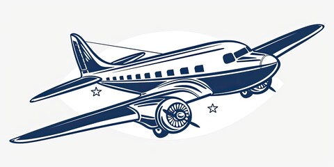 A sketch of a vintage airplane in flight, isolated on a white background